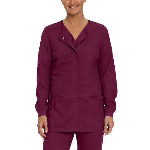 Landau Proflex Tailored Fit 3-Pocket Snap-Front Scrub Jacket for Women 3038 Wine MED