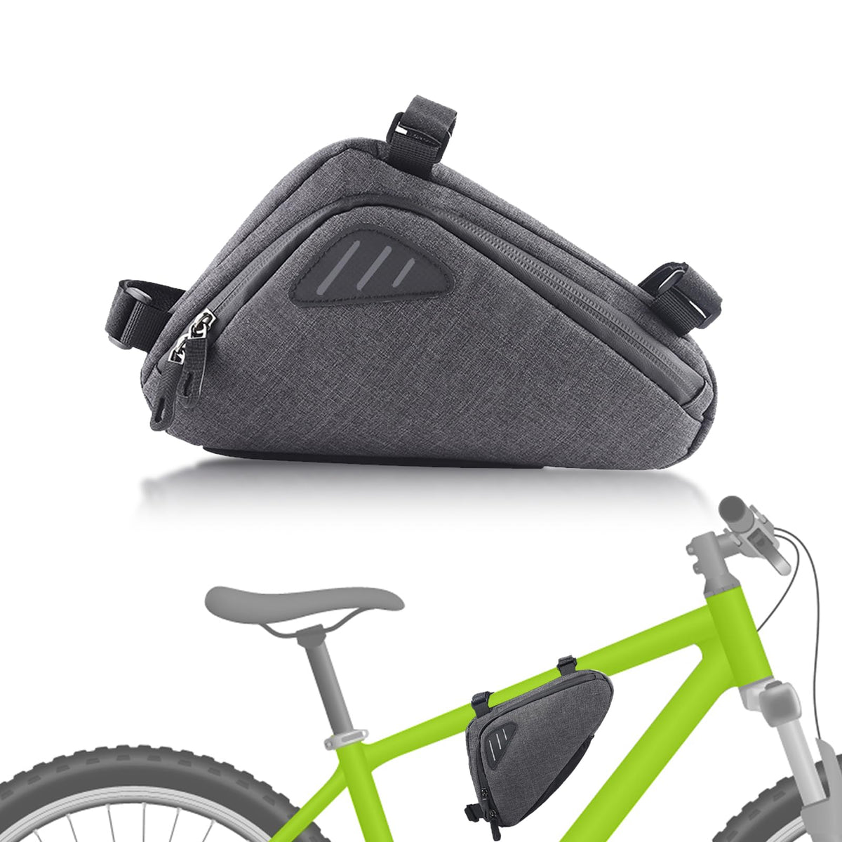 Bike Frame Bag, Waterproof Bicycle Triangle Frame Bags Detachable Top Tube Bag Bike Controller Bag Large Capacity Bike Accessories for MTB, Road Bike (Gray)