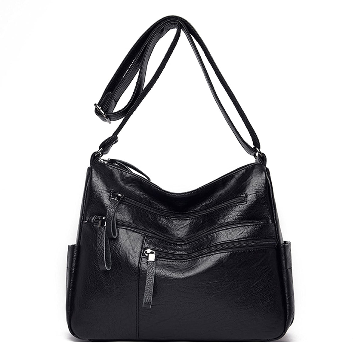 Leather Crossbody Bags for Women Multi Pockets Shoulder Handbags Lightweight Small Satchel with Adjustable Shoulder Strap
