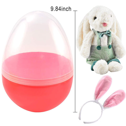JOYIN Prefilled Jumbo Easter Egg Toy Set with Easter Plush Bunny, Bunny Ear Headband, 6 Easter Stampers and Different Sizes of Easter Eggs for Kids Easter Egg Hunt Filler Stuffer, Easter Party Favor