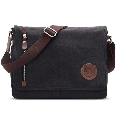 VARLIVOO Men Messenger Bag Shoulder Bags 14" Laptop Bags Satchel Briefcase Crossbody Bags Travel Commute School Hiking Camping Canvas Black