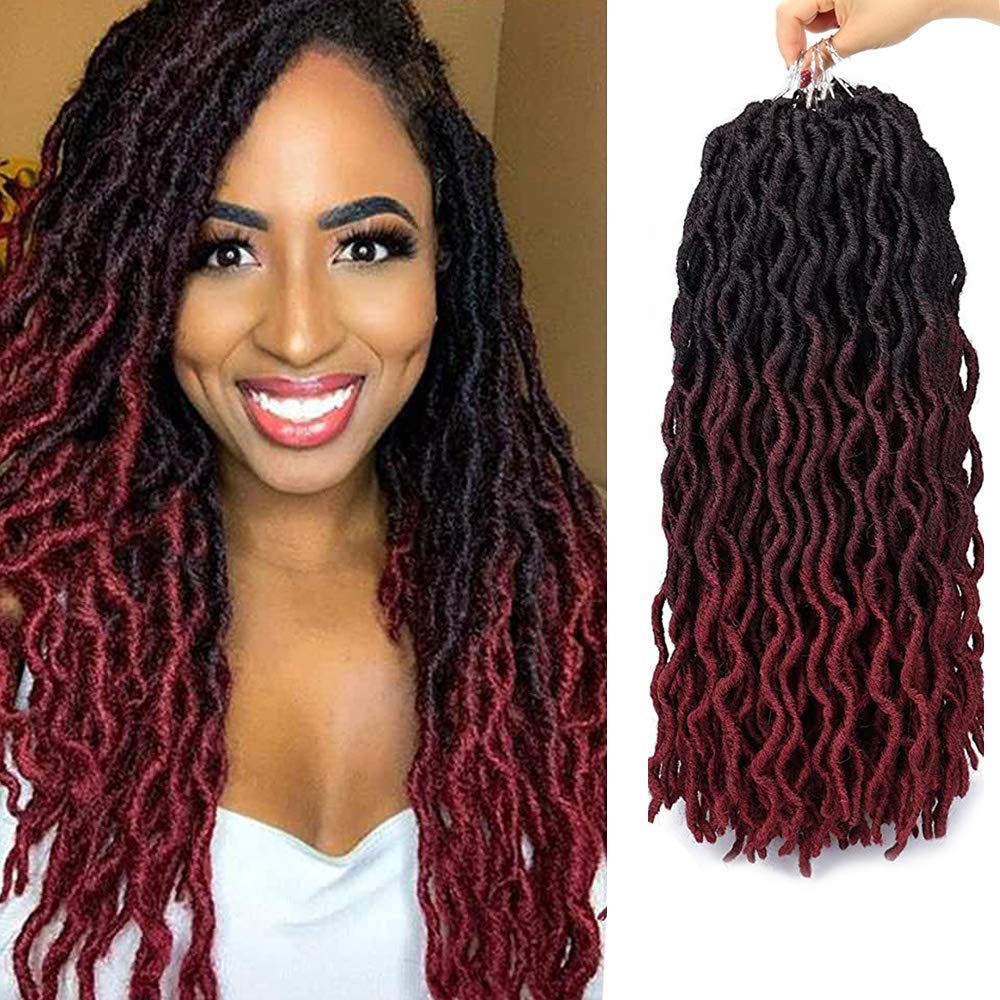 Eliza 18 Inches Wavy Gypsy Locs Ombre soft Locs Crochet Hair 6 Packs Goddess Faux Locs Crochet hair African Roots Synthetic Braiding Hair Extensions for Black Women(18",6 Packs, 99J530)