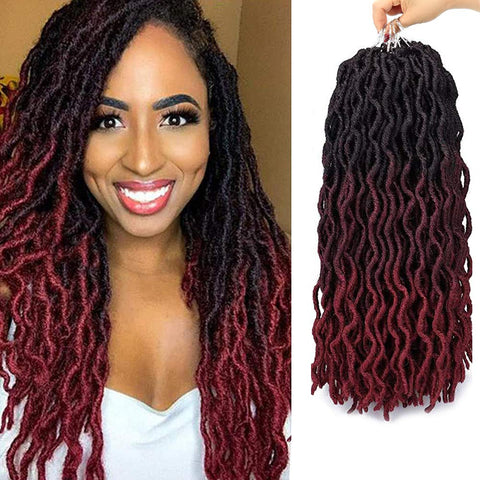 Eliza 18 Inches Wavy Gypsy Locs Ombre soft Locs Crochet Hair 6 Packs Goddess Faux Locs Crochet hair African Roots Synthetic Braiding Hair Extensions for Black Women(18",6 Packs, 99J530)