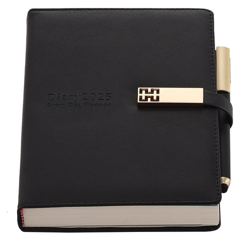 2025 Dairy,Academic Diary 2025 A5 Page A Day from January 2025 to December 2025,Organizer Daily Monthly Planner with Colorful Monthly Tabs,Pen,Pen Loop and Inner Pocket,Bookmarks (Black)