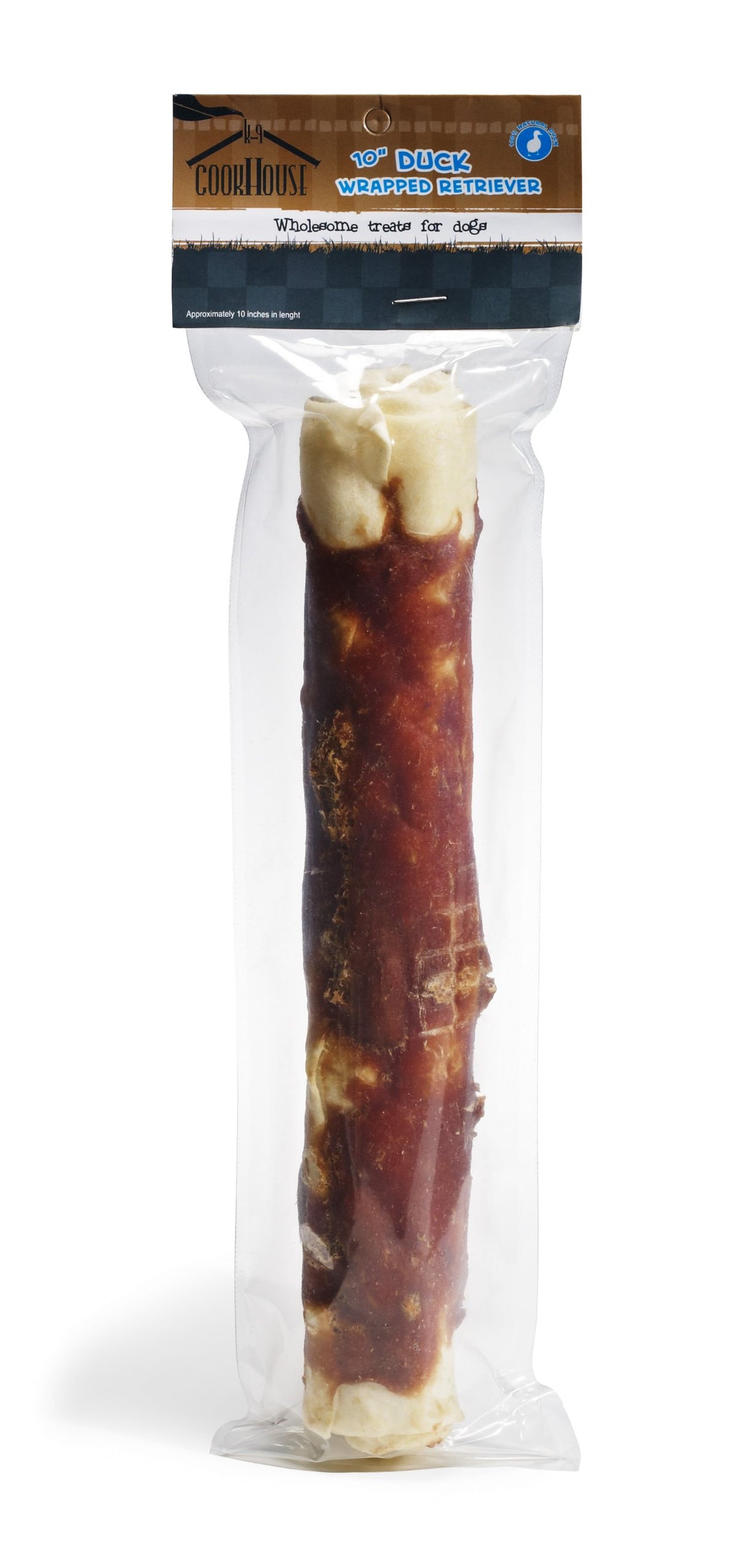 Priority Pet Products K-9 Cookhouse Duck Jerky Wrapped Retriever Dog Treat, 10-Inch