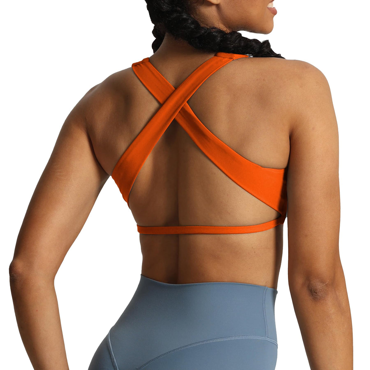 Aoxjox Women's Workout Sports Bras Square Neck Emma Cross Back Fitness Padded Training Gym Bra Yoga Crop Tank Top (Firecracker, Small)
