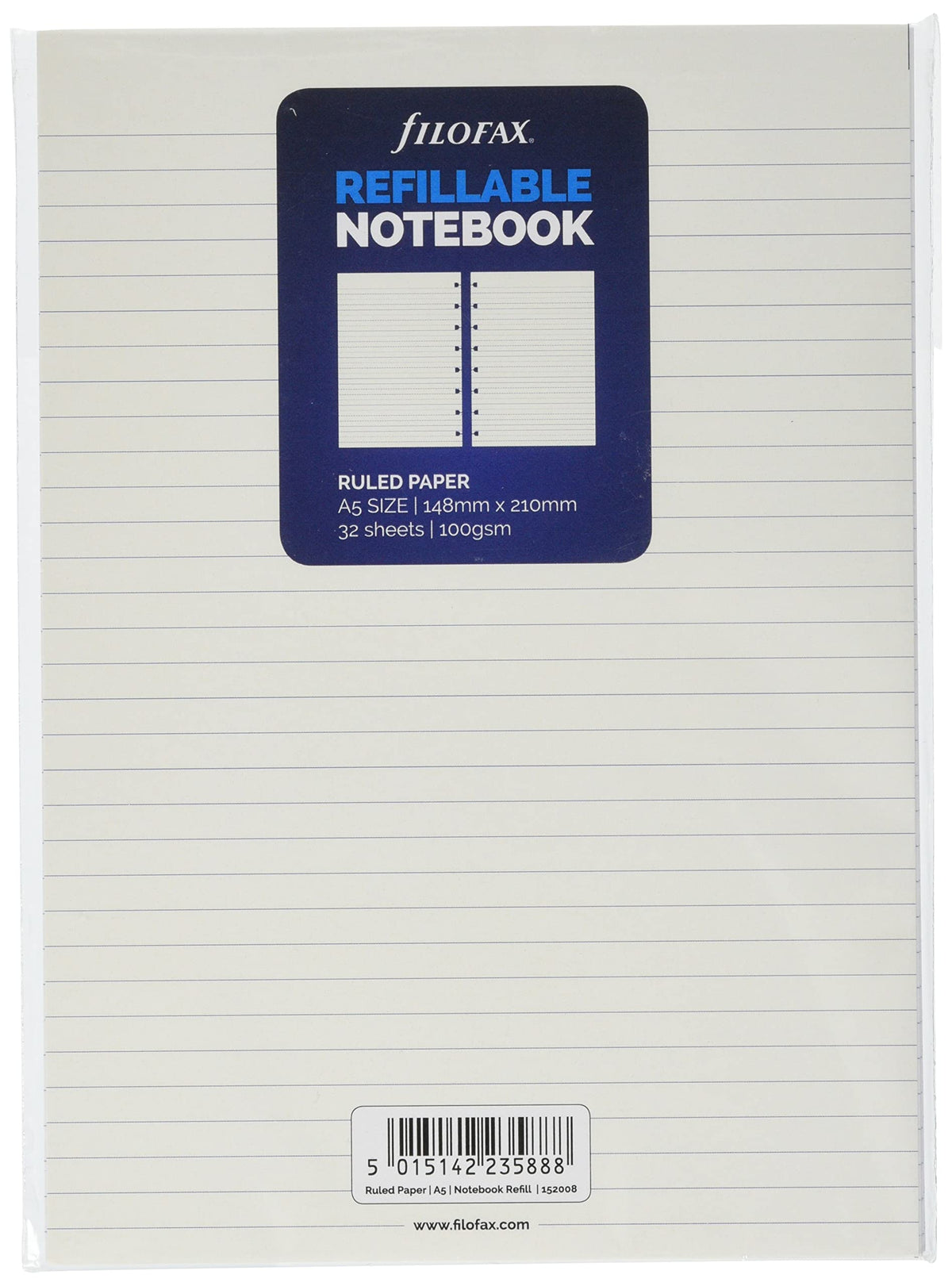 Filofax 152008 Notebook Refill, A5, Horizontal Ruled