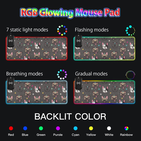 Cute Pugs Unicorn Horn Wireless Charging Mouse Pad for Mobile Phone Extra Large Gaming Mousepad with 13 Lighting Modes Computer Mat for Gaming MacBook PC Laptop Desk Office Home