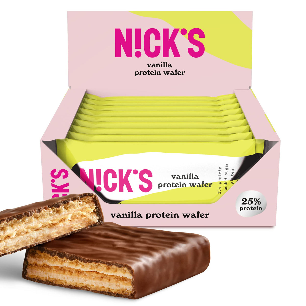 NICKS Protein Wafer Bars Vanilla | 25% Protein | 203 Calories | Low carb Biscuits Snack Bar No Added Sugar Gluten free (9x40g)