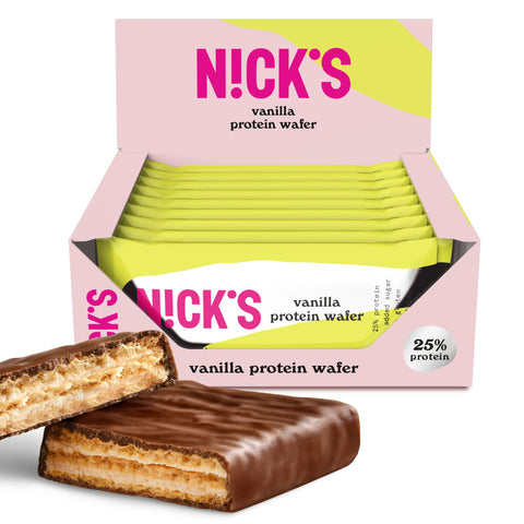 NICKS Protein Wafer Bars Vanilla | 25% Protein | 203 Calories | Low carb Biscuits Snack Bar No Added Sugar Gluten free (9x40g)
