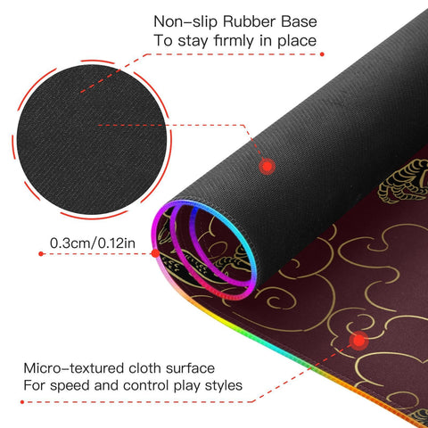 Dragon Gold Cloud Wireless Charging Mouse Pad for Mobile Phone Extra Large Gaming Mousepad with 13 Lighting Modes Keyboard Mat for Gaming MacBook PC Laptop Desk Home Office