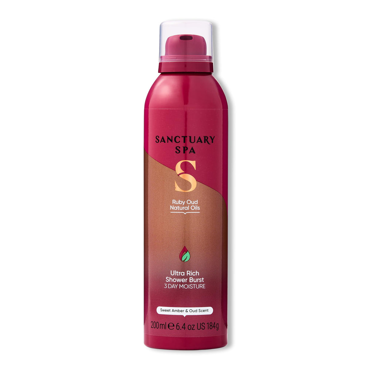 Sanctuary Spa Ruby Oud Shower Burst, No Mineral Oil Shower Gel, Cruelty Free and Vegan Foaming Body Wash, 200ml