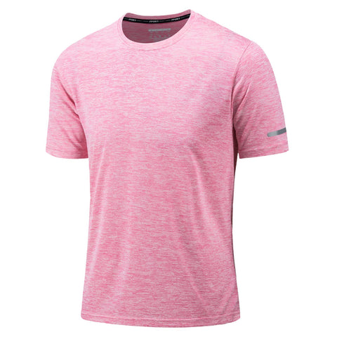 KEFITEVD Mens Crew Neck Sports T Shirt Short Sleeve Breathable Tops Quick Dry Lightweight T-Shirt for Summer Pink, 2XL