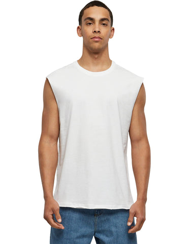Urban Classics Men's Sleeveless T-shirt Workout Vest with Round Neckline and Rolled Hems Loose Tank Top 100 Jersey Cotton White Size X, White, XXL UK