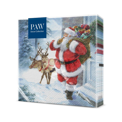 Paw - Napkins 3-Ply (33 x 33 cm) I 20 Pieces I Paper Napkins Colorful for The Christmas Table I Napkins - Christmas, Winter, Snow, Santa Claus I Santa is Coming