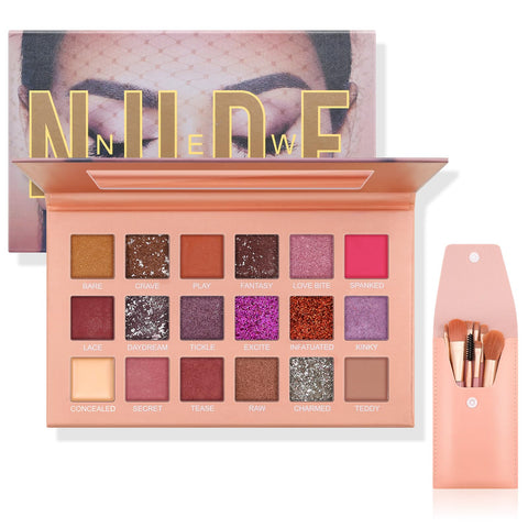 Boobeen 18 Pigmented Eyeshadow Palette, Colorful, Shimmer Matte Glitter Pressed Pearls Eye Shadow Makeup palette, Highly Pigmented Creamy Eyeshadow Powder Blendable Long Wearing, with Makeup Brush Set