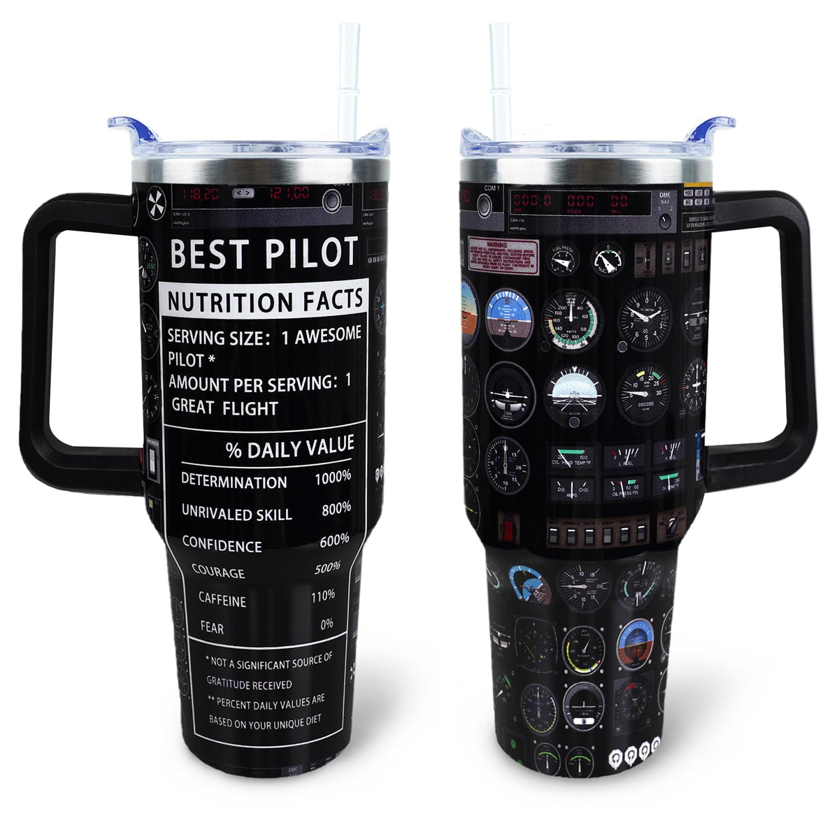 Best Pilot Tumbler 40 oz Tumbler with Handle and Straw Lid Leak Proof - Cool Gifts for Pilots Travel Coffee Mug Insulated for Hot Cold Ice - Best Pilot Gifts for Aviation Lovers Men Dad Fathers Day