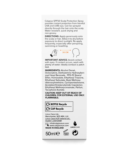 Calypso Scalp Protection Spray SPF50 | High protection for Scalp and Parting | 50 ml | CALD50SCA, Transparent