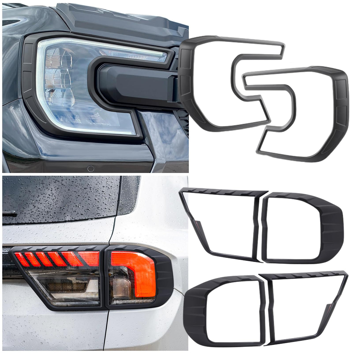 JHCHAN Light-Cover for Ford-Everest-2024-Accessories Next Gen Headlight and Rear Light Guard Surround Protector Kit Garnish Bezels Trims