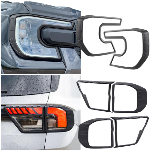 JHCHAN Light-Cover for Ford-Everest-2024-Accessories Next Gen Headlight and Rear Light Guard Surround Protector Kit Garnish Bezels Trims