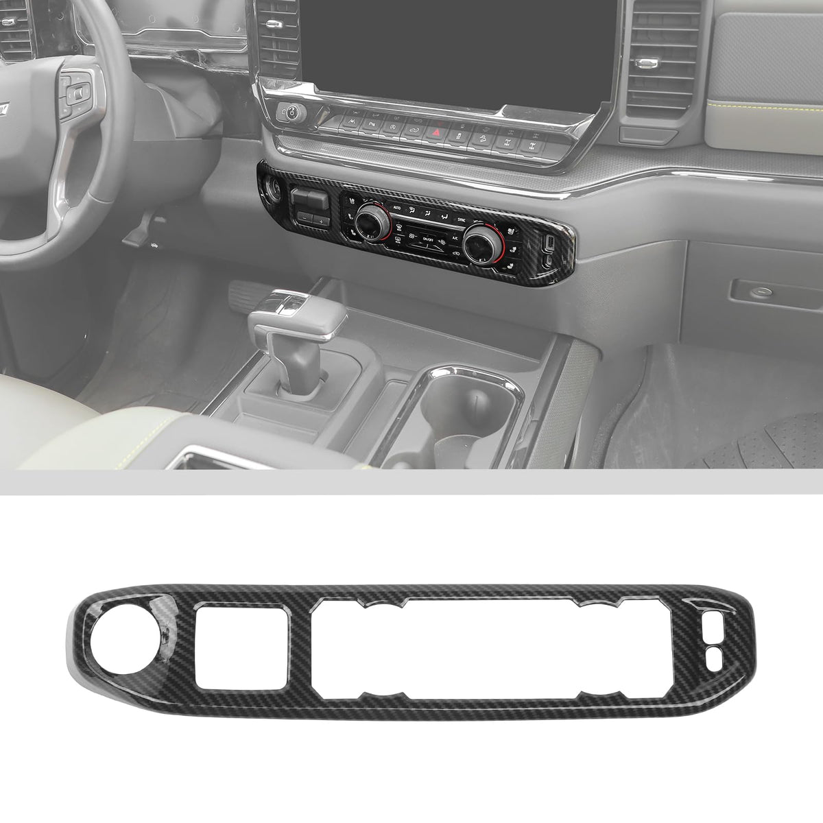 JWWY Air Conditioning HVAC Temperature Climate Control Panel Dashboard Ornament Cover Trim Fit for 2022-2024+Chevy Silverado GMC Sierra Interior Accessories Carbon Fiber ABS