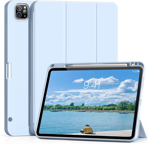 JKSML Case for iPad Pro 12.9 inch 2022/2021/2020 (6th/5th/4th Gen) with Pencil Holder | 2nd Gen Pencil Charging | Auto Sleep/Wake | Flexible TPU Protective Cover (Light Blue)