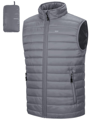 33,000ft Men's Lightweight Gilet, Packable Quilted Puffer Padded Vest Outerwear, Body Warmer Windproof Sleeveless Jacket for Golf Running Hiking Horse Riding Grey M