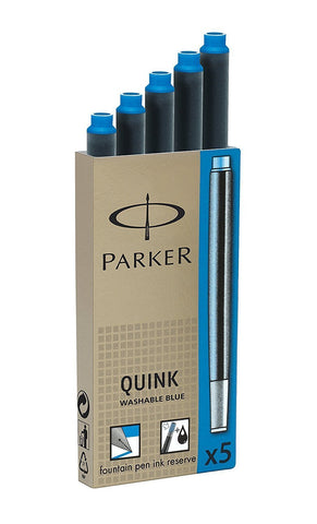 Parker S0116210 Quink Fountain Pen Refills, Long Cartridges - 2 Packs of 5, Washable Blue Ink