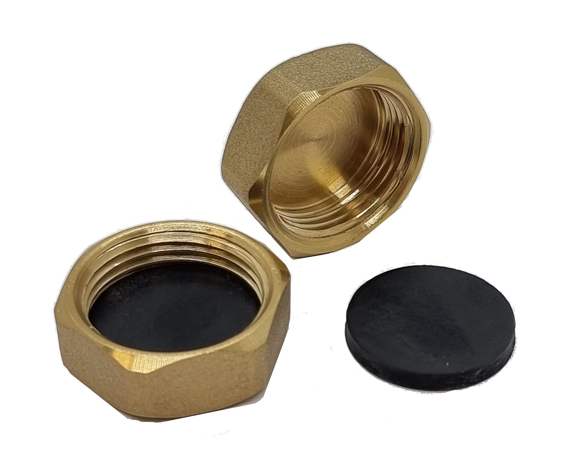 Pipestation Blanking Caps 3/4" Pack of 2 - For Washing Machine & Sink Waste Pipe - Durable Brass Construction for Plumbing Solutions - Radiator Blanking Cap - Washers Included