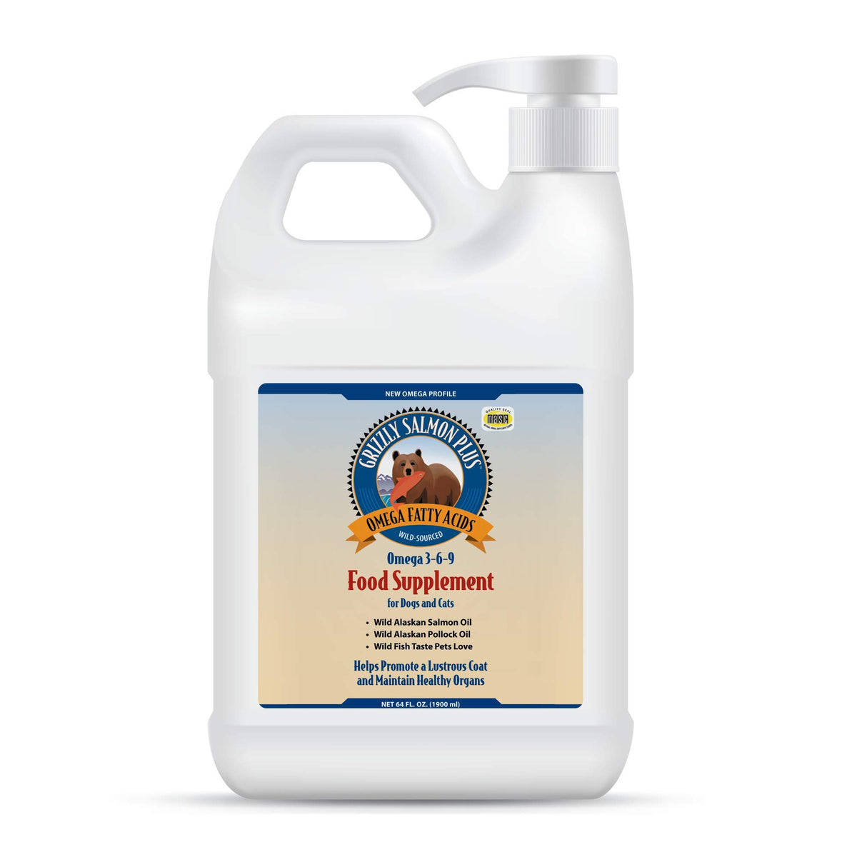 Grizzly Wild Alaskan Salmon Oil Dog Food Supplement Omega 3 Fatty Acids, 64 oz
