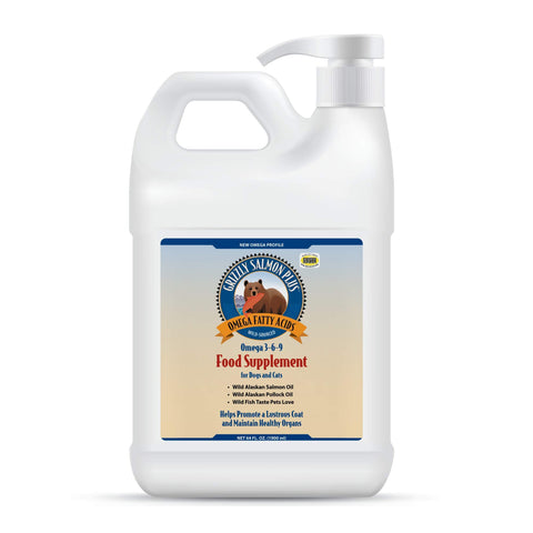 Grizzly Wild Alaskan Salmon Oil Dog Food Supplement Omega 3 Fatty Acids, 64 oz