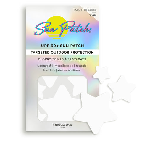 Sun Patch, Hypoallergenic Sun-Screen Star Shaped Patches, 100% Silicone UPF-50 UV Protection, Reusable, 1 Pack/10 Stars, White