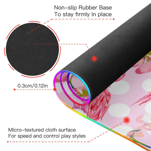 Floral Flamingos Tropical Flowers Wireless Charging Mouse Pad for Mobile Phone Extra Large Gaming Mousepad with 13 Lighting Modes Computer Mat for Gaming MacBook PC Laptop Desk Office Home