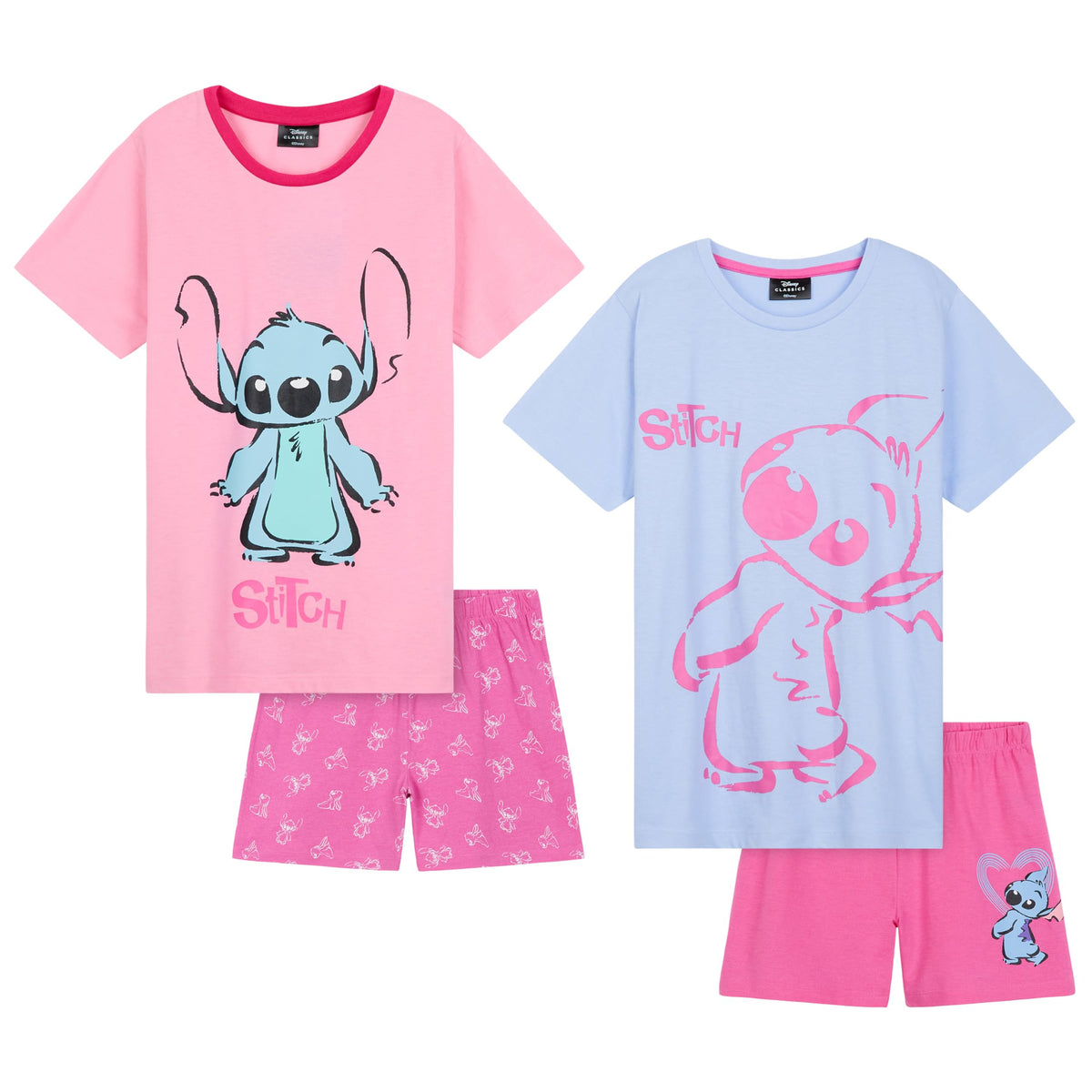Disney Stitch Girls Short Pajama Sets, Cozy Breathable Loungewear - Stitch Gifts (Blue/Pink - 2 Pack, 9-10 Years)