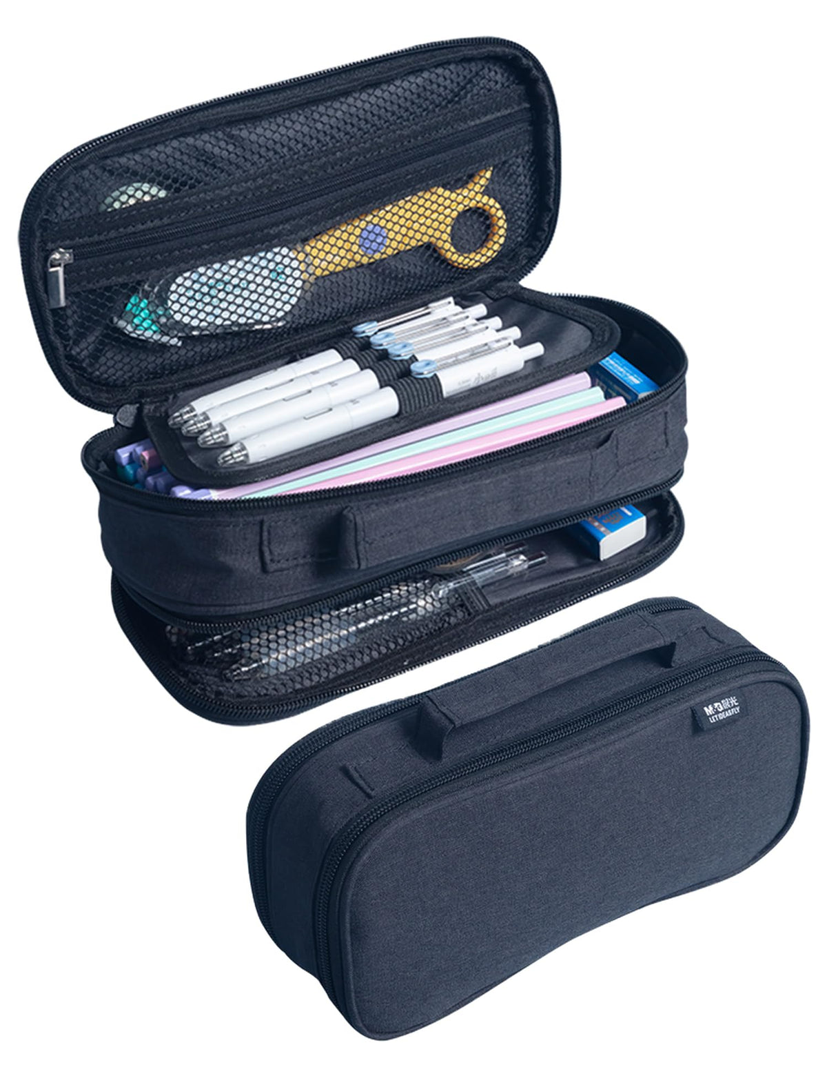 M&G Big Capacity Pencil Case, Large Capacity Pencil Pouch Multi-Slot Pencil Case with handle Stationery Pens Bag for Makeup Brush Teen Boys Girls Office (Black