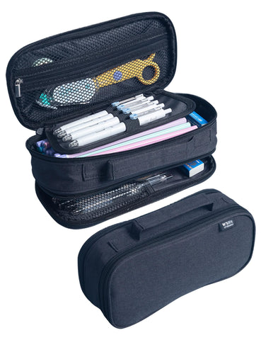 M&G Big Capacity Pencil Case, Large Capacity Pencil Pouch Multi-Slot Pencil Case with handle Stationery Pens Bag for Makeup Brush Teen Boys Girls Office (Black
