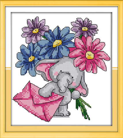Abillyn Embroidery Cross Stitch Kits Baby Elephant Sending Letter Stamped with Printed Pattern Starter Kit (Baby Elephant)