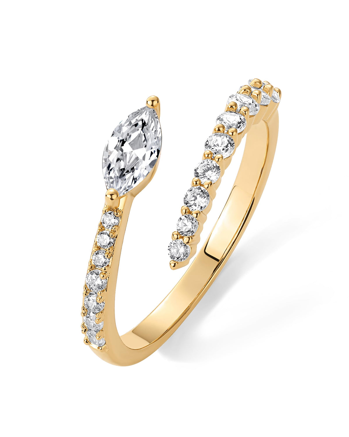 PAVOI 14K Yellow Gold Plated Cubic Zirconia Crossover Stackable Ring for Women | Marquise CZ Open Twist Eternity Band | Size 7