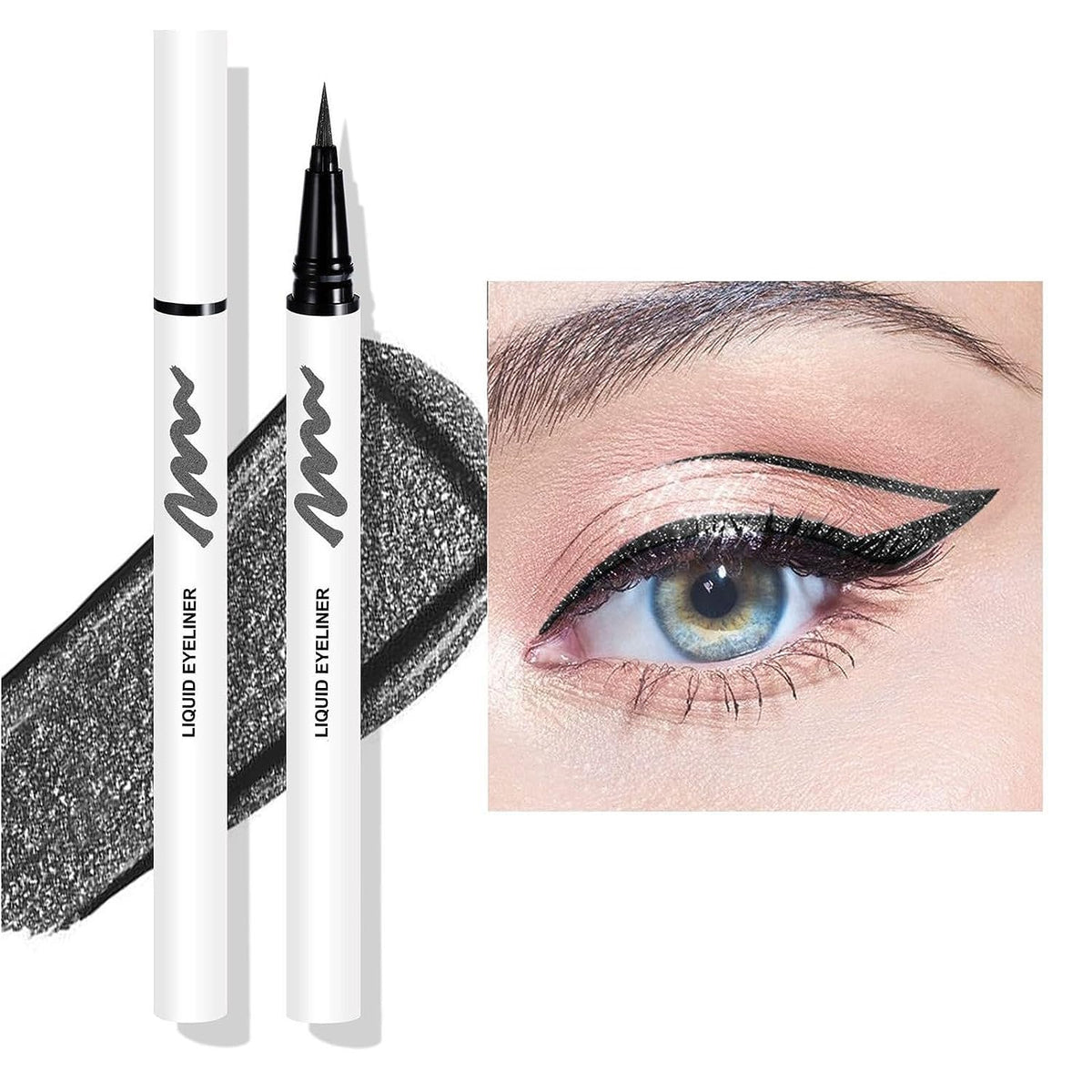 MAEPEOR Glitter Liquid Eyeliner 6 Colors Metallic Satin Finish Shimmer Liquid Eyeliner Waterproof & Smudgeproof Sparkling Makeup Eyeliner for Daily Wear (02 Black)
