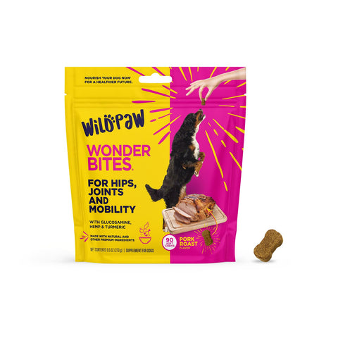 WildPaw WonderBites for HIPS, Joints, & Mobility -90 Soft Chews- Improves Mobility, Reduces Pain - Glucosamine, MSM, Hyaluronic Acid, Hemp, Turmeric, & More - Joint Supplement for Dogs