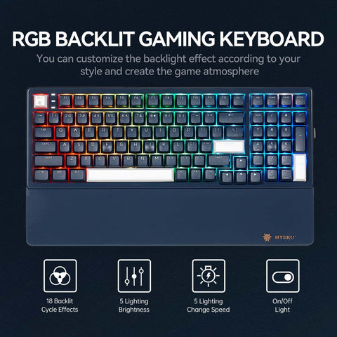 Hexgears E4 Pro Wireless Mechanical Keyboard, RGB Backlit Gaming Keyboard, 2.4G Wireless/Bluetooth/Type-C Wired, Hot Swappable Brown Switches, 99-Key Full Size Keyboard with Wrist Rest