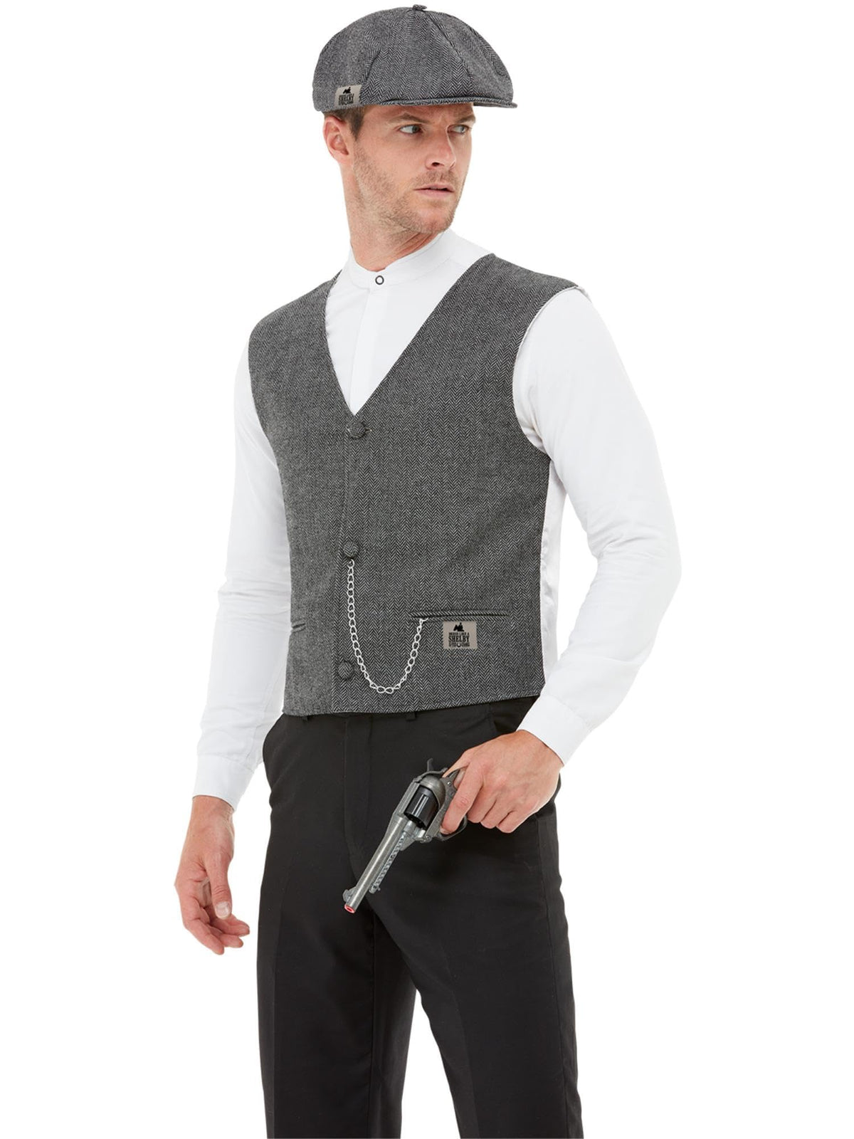 Smiffys Peaky Blinders Shelby Men's Instant Kit for Adults, Waistcoat & Flat Cap for Groups & Parties, Official Peaky Blinders License Fancy Dress for a Quick 1920s Look with Chain Detail