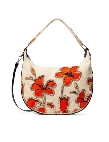 Desigual Womens Hibiscus Rock Siberia Shoulder/Cross Body Bag with Hawaii Floral Beaded Design, Red (Rojonanja), 2.5x24.8x36.15 cm (B x H x T)