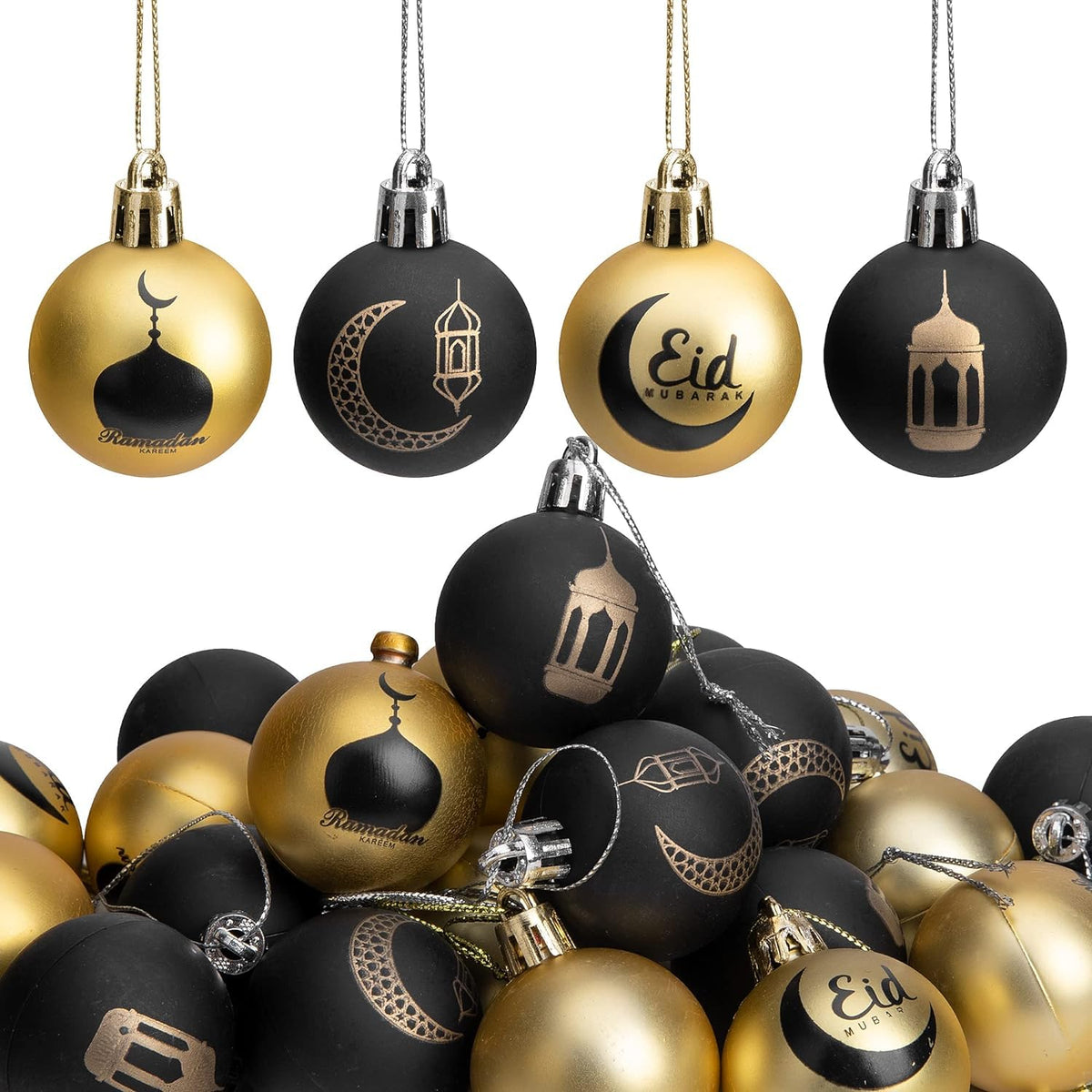 24 PCS Eid Mubarak Hanging Ball Ornaments - Ramadan Kareem Hanging Decorations, 4cm Eid Ramadan Mubarak Islamic Hanging Ornaments for Ramadan Kareem Party Supplies