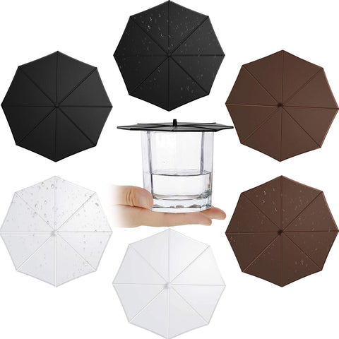 6 Pieces Silicone Cup Lids Umbrella Mug Cup Lid Covers Anti-Dust Silicone Glass Cup Covers Coffee Cup Suction Seal Lid Caps to Keep Drink Warm or Cold (Black, Brown, White)