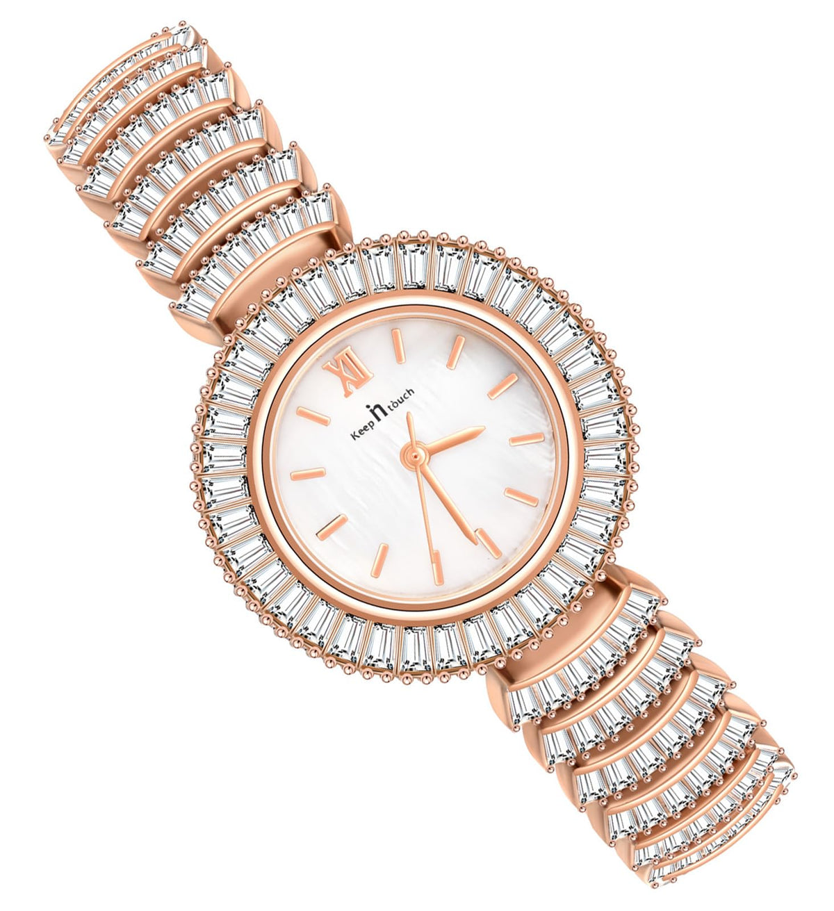 MicLee Womens Girls Quartz Wrist Watches with Stainless Steel Strap Elegant Rhinestone Alloy Analogue Quartz Watch Luxury Round Full Diamonds Roman Numeral Minimalist Dial Rose Gold