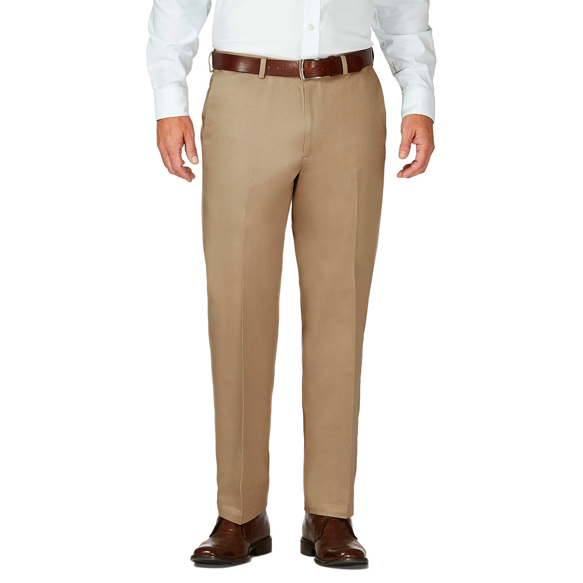 Haggar Mens Work To Weekend Hidden Expandable Waist No Iron Flat Front Dress-pants, Dark Taupe, 38W X 31L US