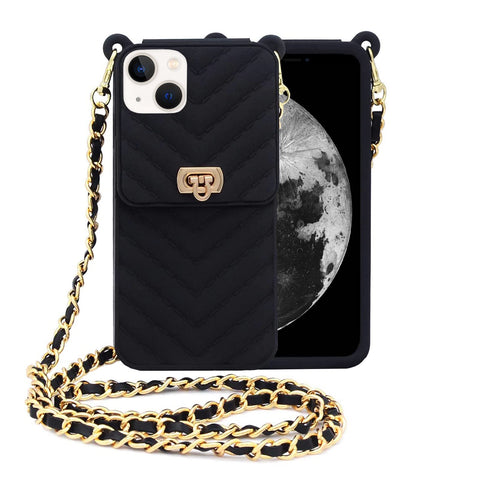 Yatchen for iPhone 14 Pro Max Wallet Case ,Crossbody Phone Case with Lanyard Strap Cute Purse Case Flip Credit Card Holder Soft Silicone Girls Lady Handbag Case for iPhone 14 Pro Max Black