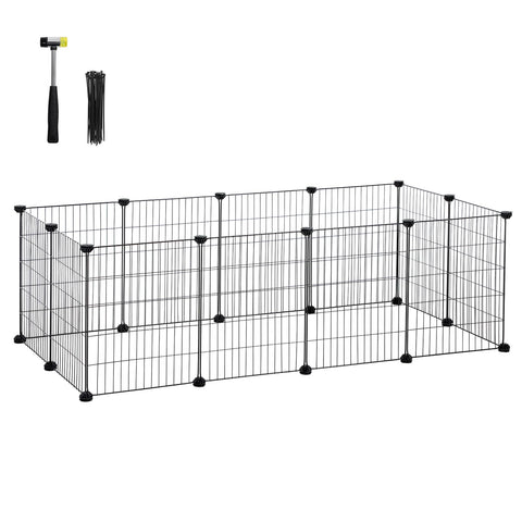 SONGMICS Outdoor Run DIY Small Animal Enclosure Small Animal Cage Puppy Run Rabbit Guinea Pig Metal Mesh 143 x 73 x 46 cm Black LPI01H