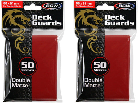 BCW 100ct Deck Guard RED MATTE Finish for Stardard Size Collectable Cards - Deck Protector Sleeves [2-Pack Bundle]